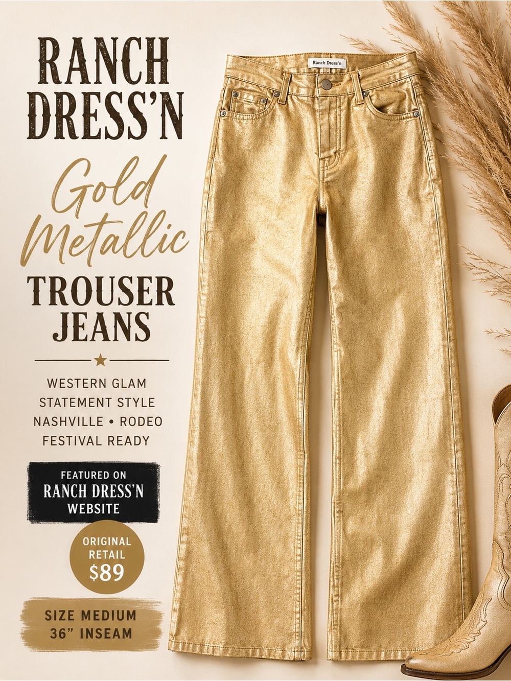 Ranch Dress’n Gold Metallic Signature Trouser Pants Medium
